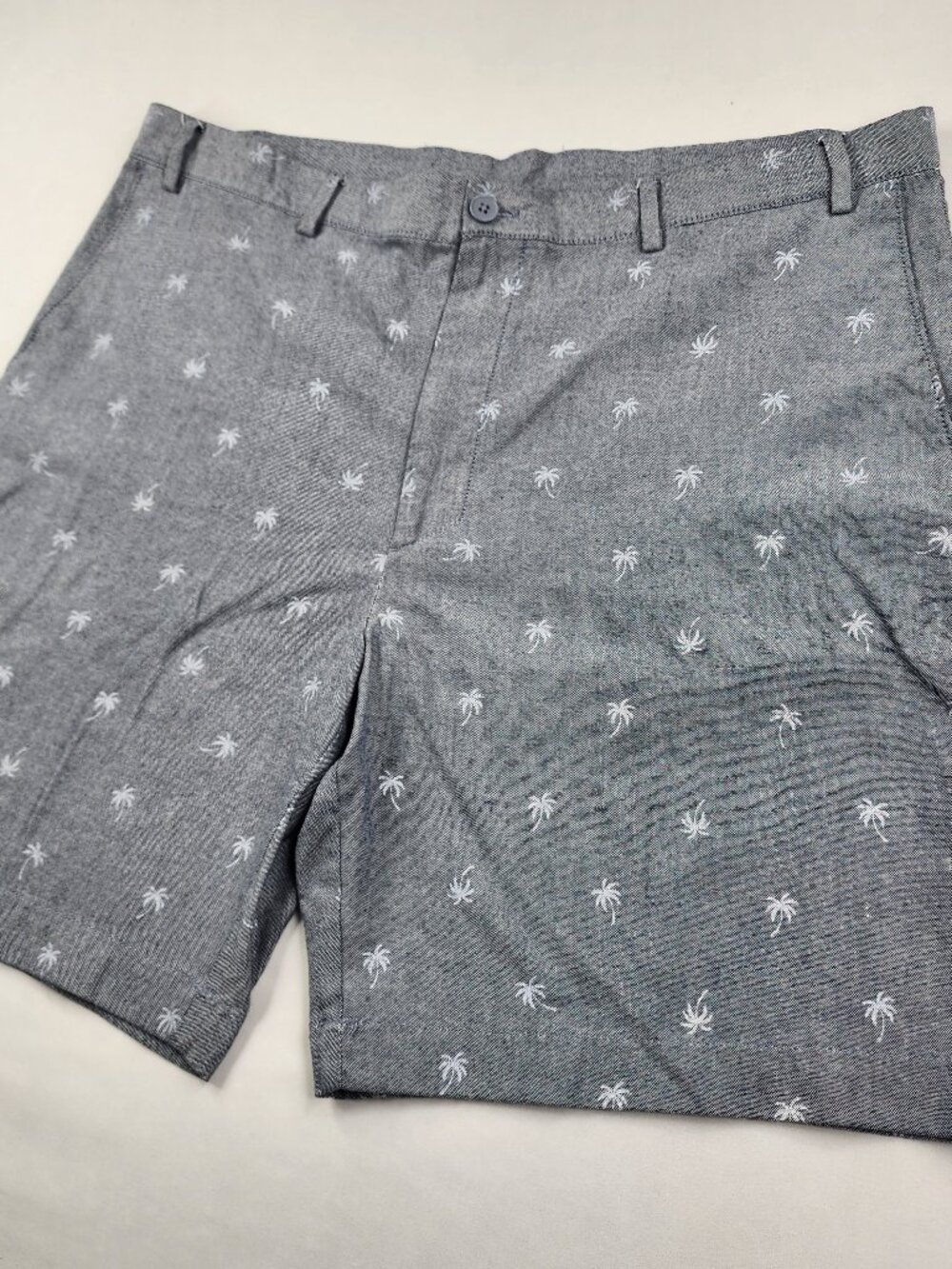 Savane Mens 40 Gray Palm Tree Print Chino Shorts Cotton Blend 8 Inseam Beach EX